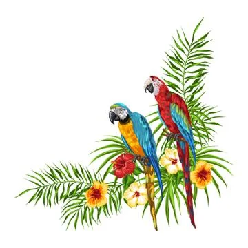 Tropical background with parrots. Illustrazione stock