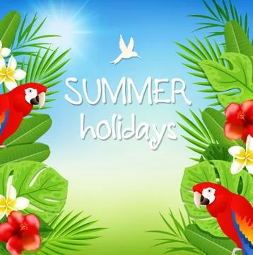 Tropical background with parrots Illustrazione stock