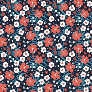 Tropical background. Seamless pattern with flowers and palm leaves. Stock Illustration