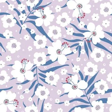 Tropical background. Seamless pattern with flowers and palm leaves. Illustrazione stock