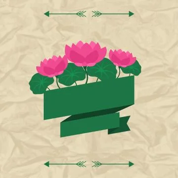 Tropical background with stylized lotus flowers and ribbon 스톡 일러스트
