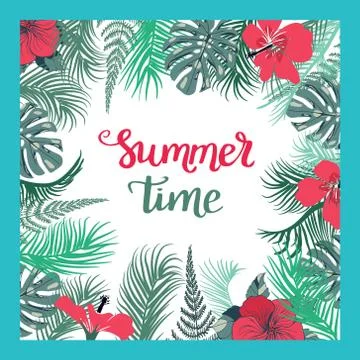 Tropical Background With Summer Time text. Stock Illustration