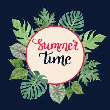 Tropical Background With Summer Time text. Stock Illustration