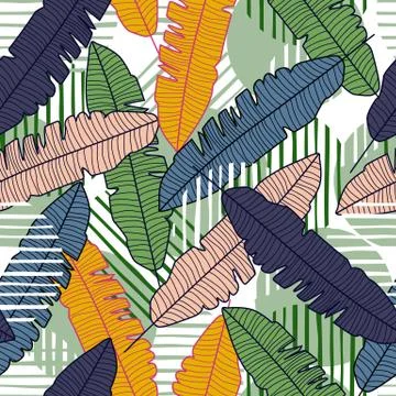 Tropical banana leaf seamless pattern. Jungle exotic plant wallpaper. Stock Illustration