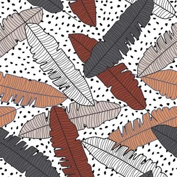 Tropical banana leaf seamless pattern on dots background. 스톡 일러스트