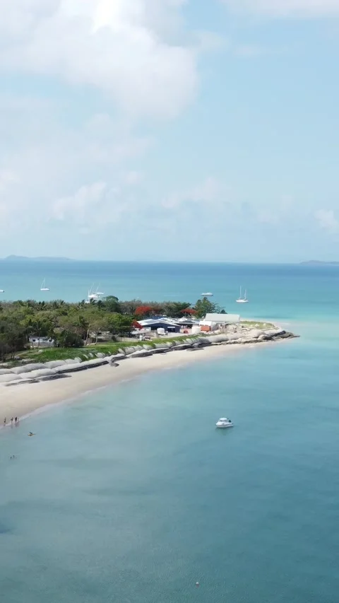 Tropical beach in Australia. Sandy beach and blue transparent ocean. Aerial view Stock Footage 276875842