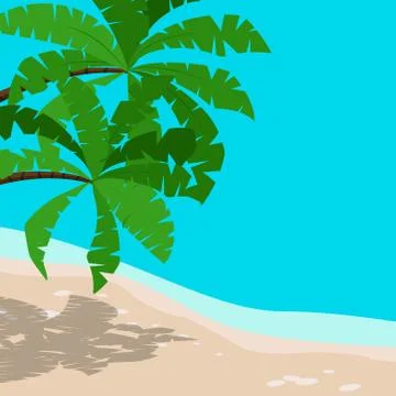 Tropical beach background with palm trees, sea, coastline. Stock Illustration