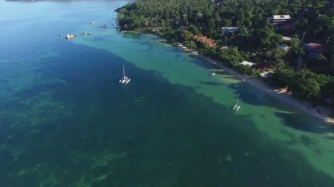 Tropical Beach from Bird-Eye View. Turquoise Lagoon in Paradise Stock-Footage 73978359