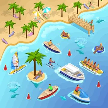 Tropical Beach Boating Background Illustrazione stock