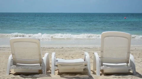 Tropical Beach Chair Waves Background Stock Footage 40648206