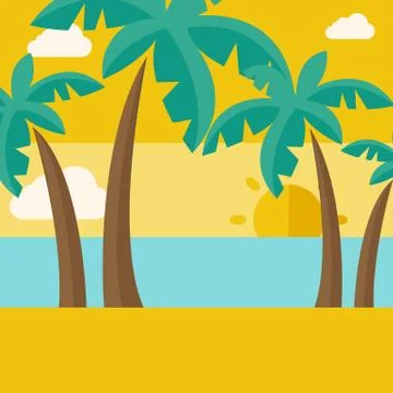 Tropical beach with cloud and sunset Stock Illustration