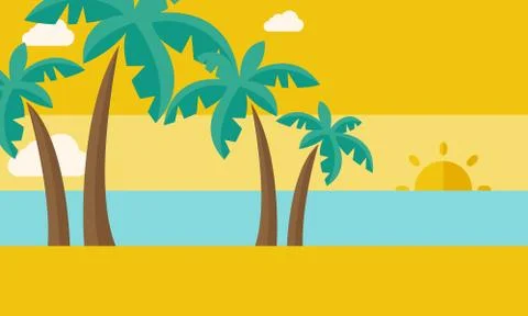 Tropical beach with cloud and sunset Stock Illustration