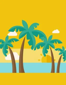 Tropical beach with cloud and sunset Stock Illustration