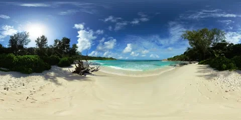 Tropical beach with crystal-clear waters. La Digue, Seychelles. Stock Footage 307817316