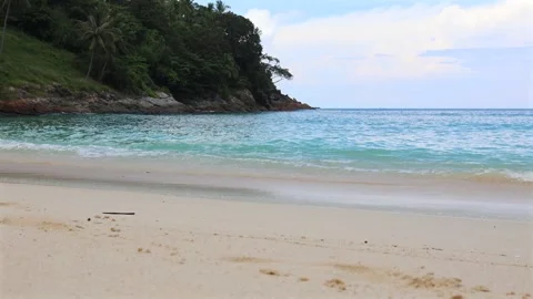 Tropical Beach Landscape featuring Clear Water and Lush Abundant Greenery. Stock Footage 324107858