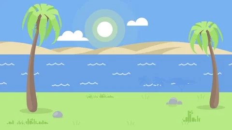 Tropical beach landscape flat animation background Stock Footage 340471714