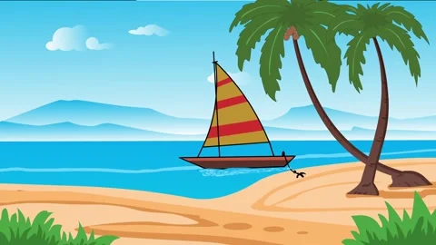 Tropical Beach Landscape With Palm Tree Stock Footage 284453146
