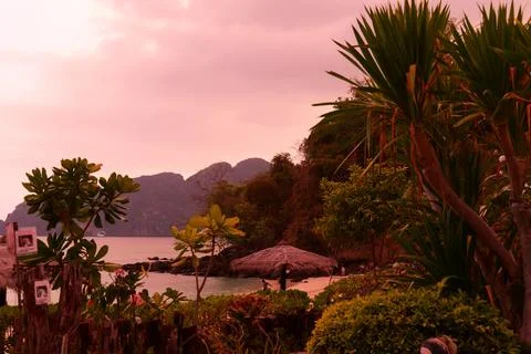 Tropical Beach Landscape on Phi Phi Island Thailand Stock Photos