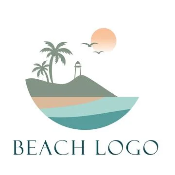 Tropical beach logo featuring palm tree Stock Illustration