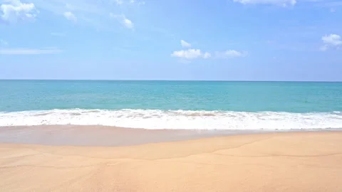 Tropical Beach, Ocean Waves, Sand and Blue Horizon, Slow Motion Stock Footage 199340168