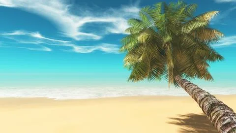 Tropical beach with palm. Stock Illustration