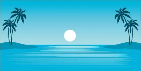 Tropical beach with palm trees Stock Illustration