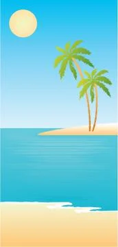 Tropical beach with palm trees Stock Illustration