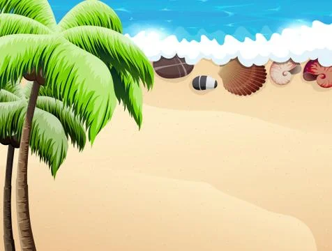 Tropical beach with palm trees Stock Illustration