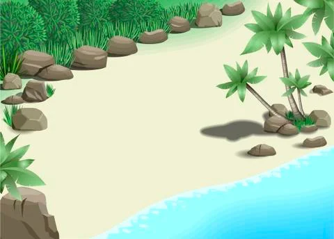 Tropical beach with palm trees Stock Illustration