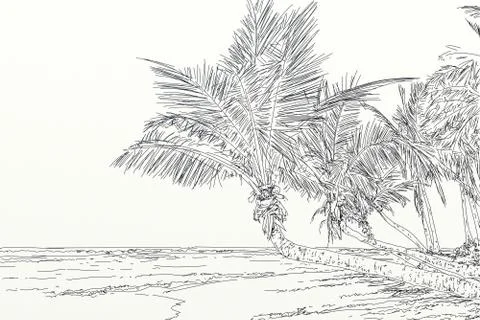 Tropical beach with palm trees Stock Illustration