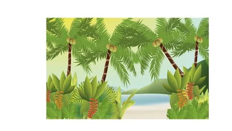Tropical beach with palms Illustrazione stock
