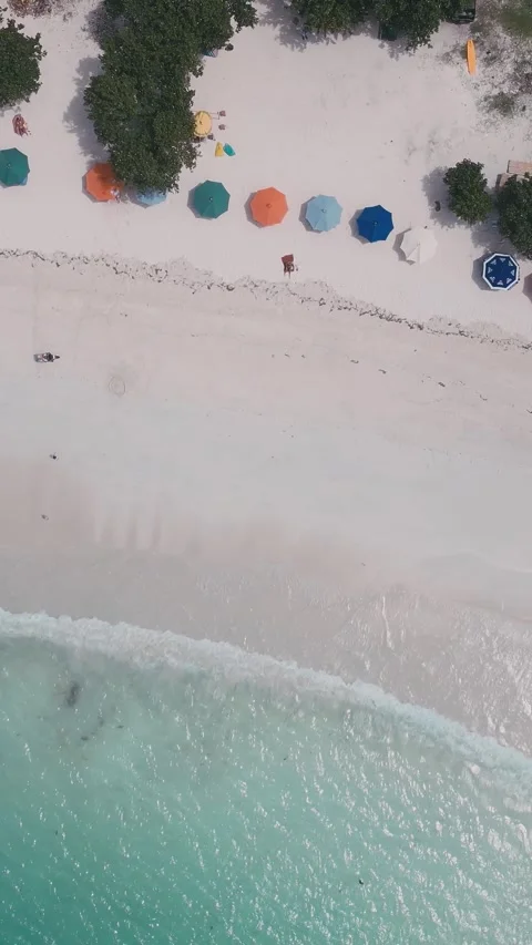 Tropical Beach Panorama. Drone Captures Lively Seaside Resort Atmosphere 库存影片 334627800