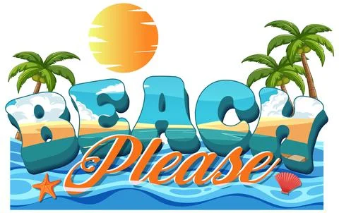 Tropical Beach Please Vector Illustration with Palm Trees and Ocean Waves Stock Illustration