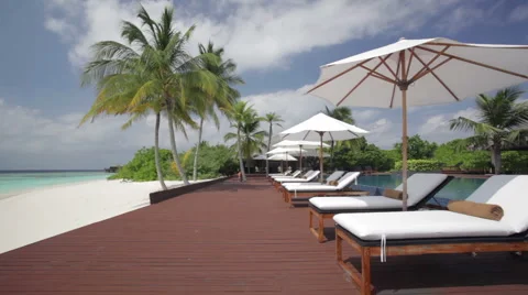Tropical beach pool area Stock Footage 1008601