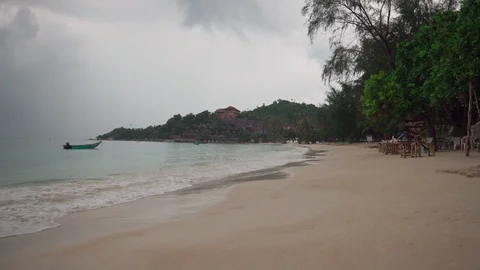 Tropical beach in rainy cloudy weather Stock Footage 87052462