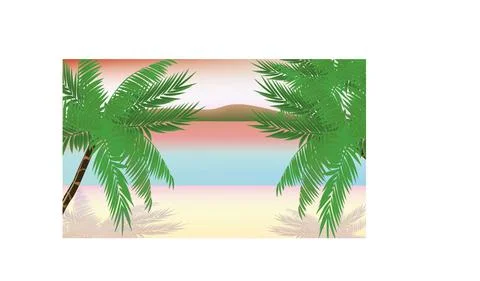Tropical beach with red sky Stock Illustration