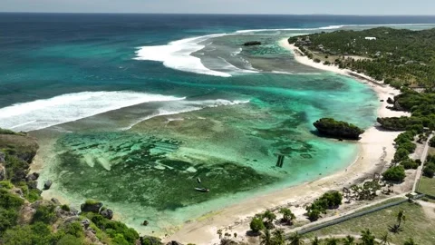 Tropical Beach With Reef Drone 4K Indonesia Stock Footage 288567300