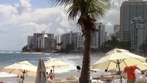 Tropical beach in San Juan, Puerto Rico Stock Footage