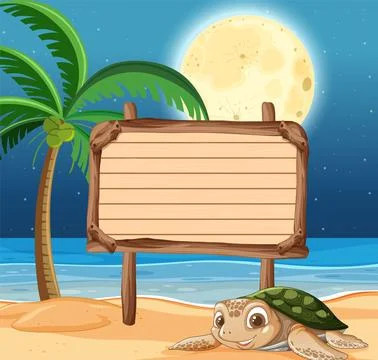Tropical Beach Scene with Turtle Stock Illustration