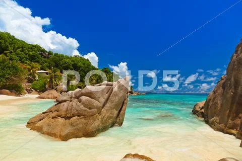 Tropical beach at Seychelles Stock Photos