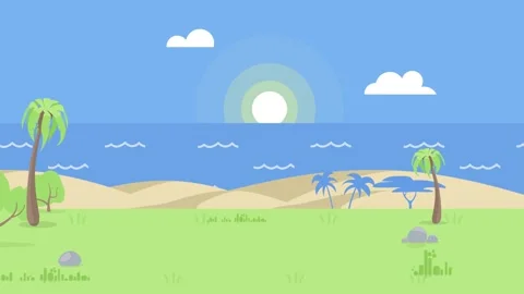 Tropical beach sunset flat animation loop ocean Stock Footage 340471742