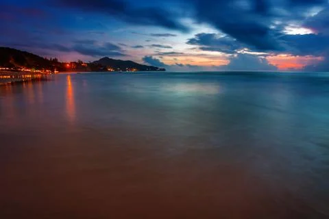 Tropical beach at sunset. Stock Photos