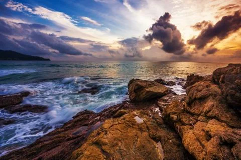 Tropical beach at sunset. Stock Photos