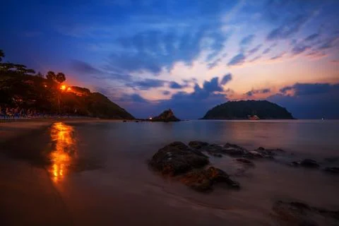 Tropical beach at sunset. Stock Photos