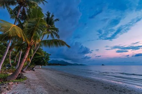 Tropical beach at sunset. Stock Photos