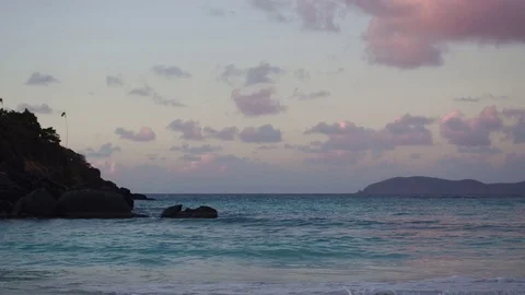 Tropical beach sunset at trunk bay, St John, United States Virgin Islands Stock Footage 71462264