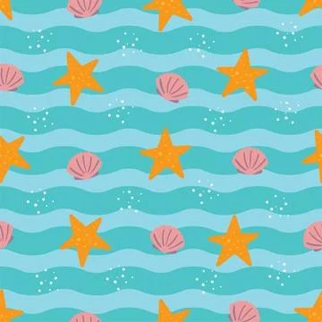 Tropical beach, trendy seamless pattern. Vector background for fabric print. Illustrazione stock