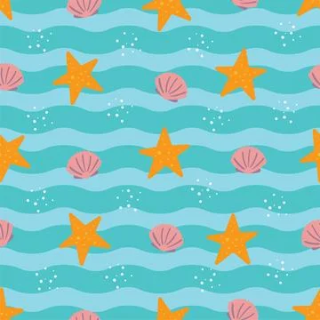 Tropical beach, trendy seamless pattern. Vector background for fabric print. 스톡 일러스트