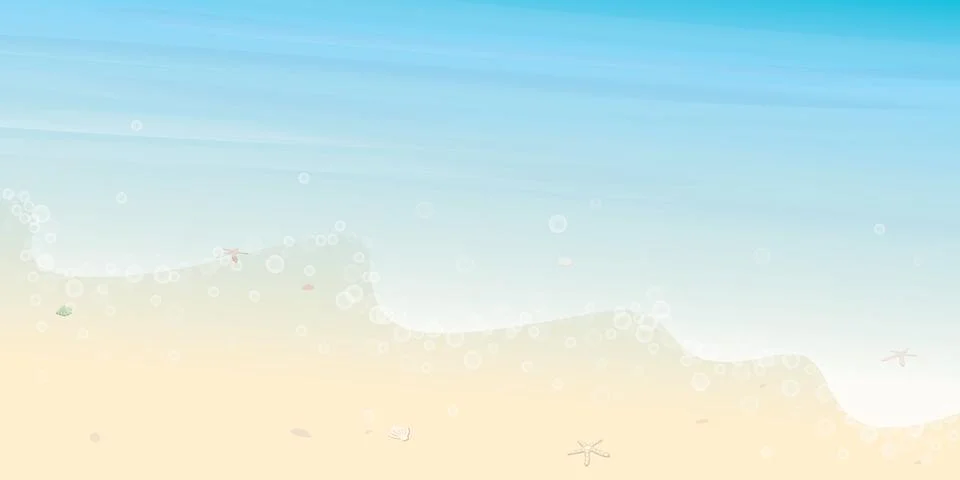 Tropical beach with wave, shells and starfish on white sand vector illustra.. Stock Illustration