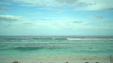 Tropical beach, waves washing ashore, turquoise sea, view of white sand beach Stock Footage 153910271